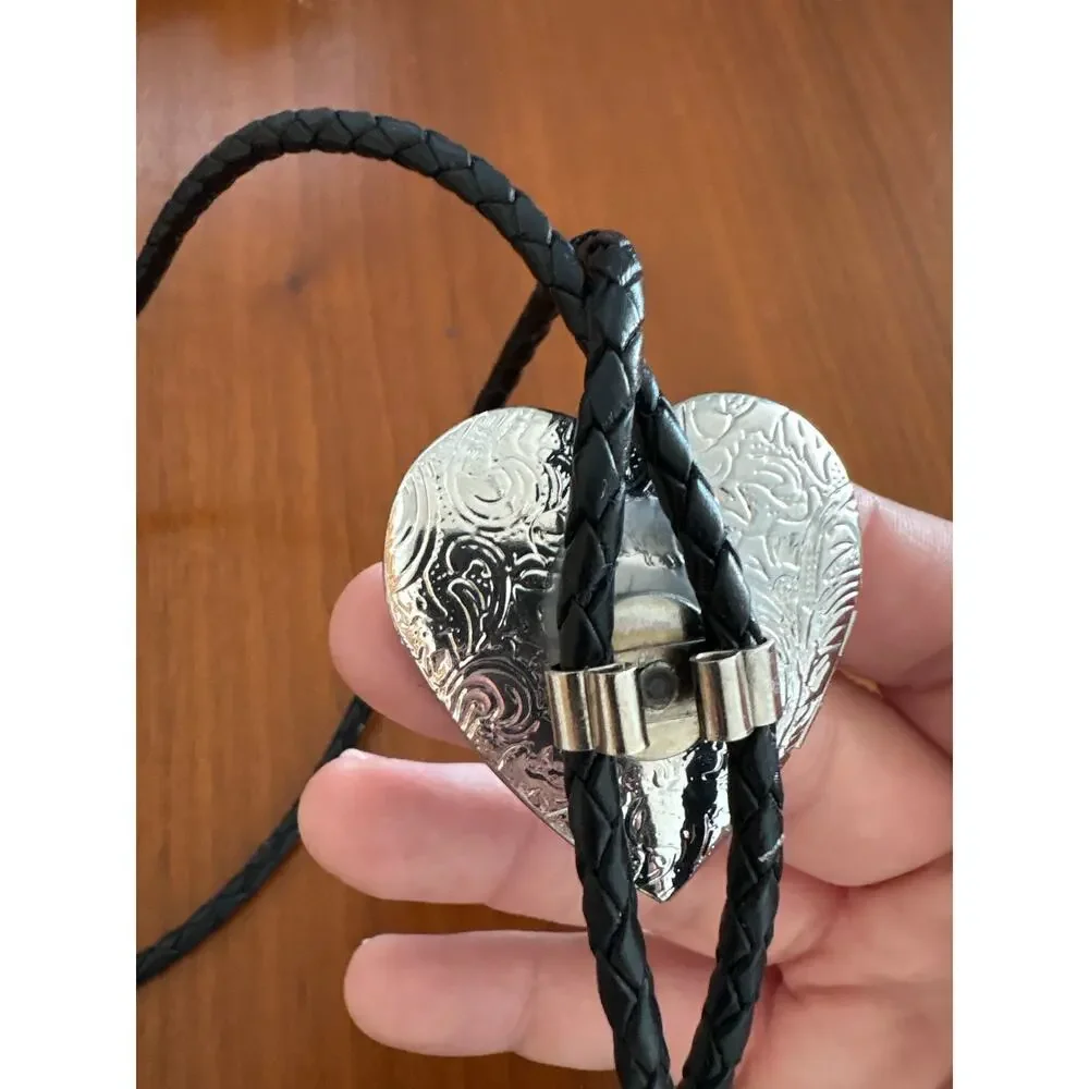 Vintage 90s Heart Locket Bolo Tie Leather Cord
